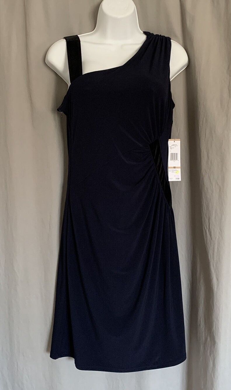NINE WEST Indigo Blue Sheath Velvet Velour Sleeveless Dress Women's Size 12 NWT - Picture 3 of 12